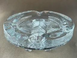 Pukeberg Swedish Art Glass Clear Ice Crystal Ashtray  Trinket Dish - No Label