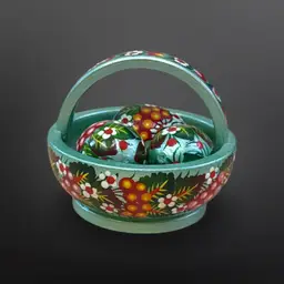 Hand Painted Wooden Basket With Eggs Made In Ukrain