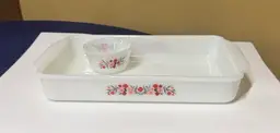 Fire King Anchor Hocking #411 Primrose Casserole Baking Dish 2 Quart w/ ramekin