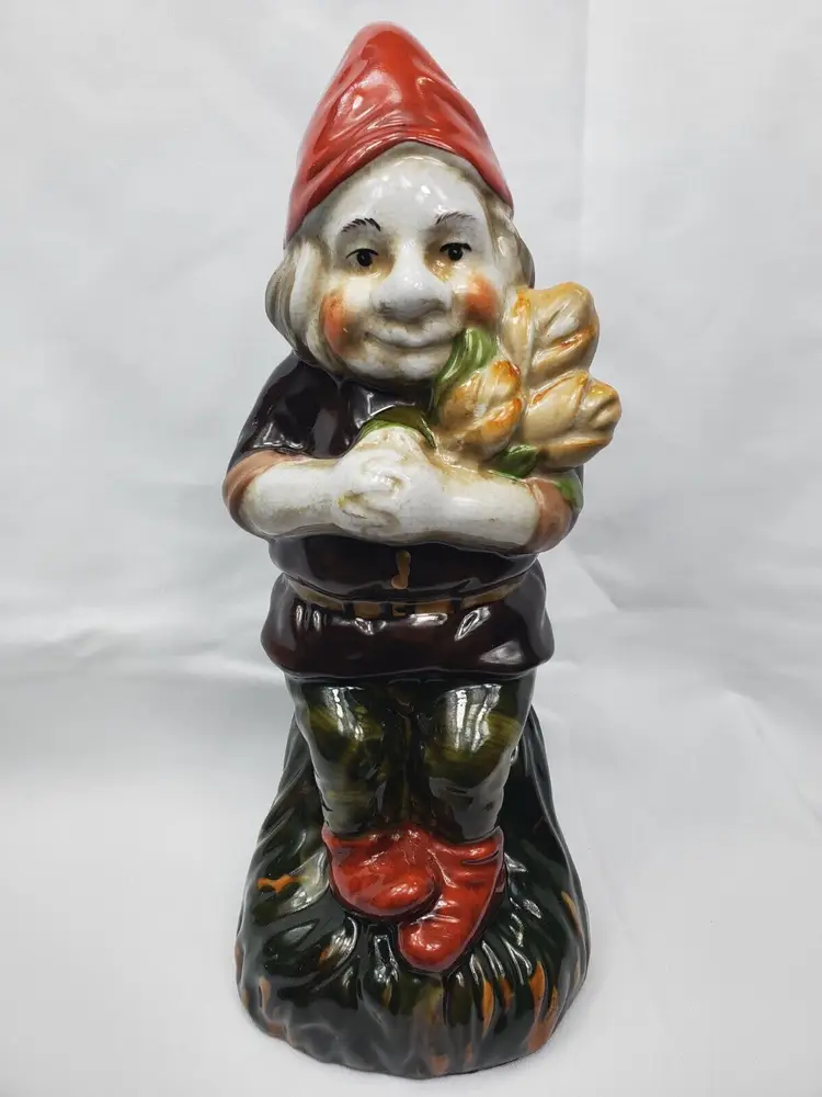 Vintage Phillip Griebel Large 13" Ceramic Standing Gnome With Flowers Home Decor