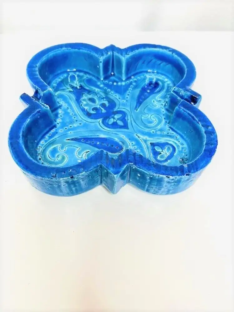 Rosenthal Netter Two-Tone Blue Paisley Design Ashtray Bitossi Rimini Trinket Dish Ashtray | Rare Vintage MCM Italy Londi Rosenthal Netter