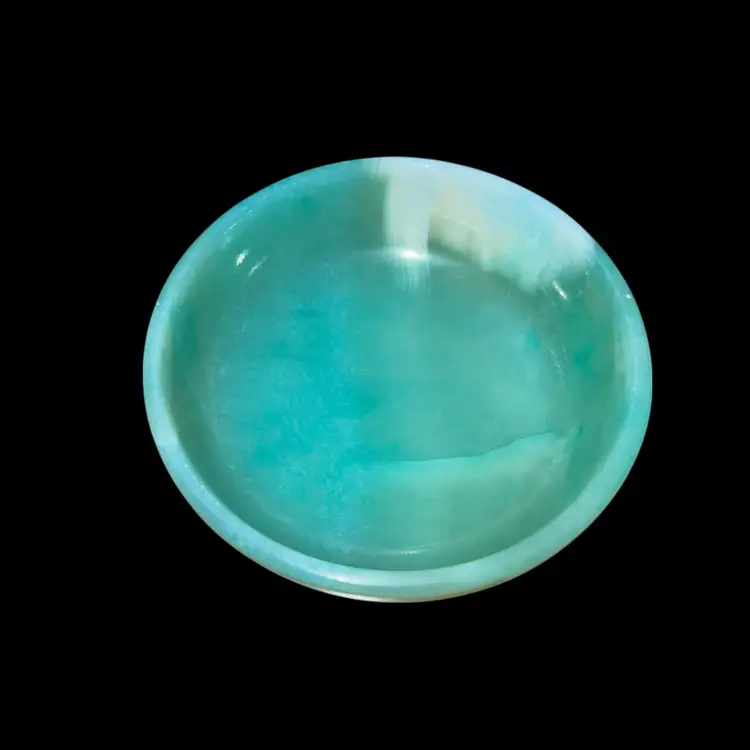 Vintage Egyptian Alabaster Bowl – Hand-Carved Turquoise Green Decorative Dish, Mid-Century Home Décor Collectible (4”)