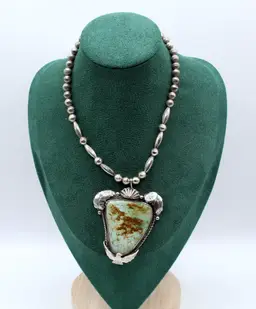Vintage Native American Royston turquoise sterling silver Thunderbird 14" necklace 60g