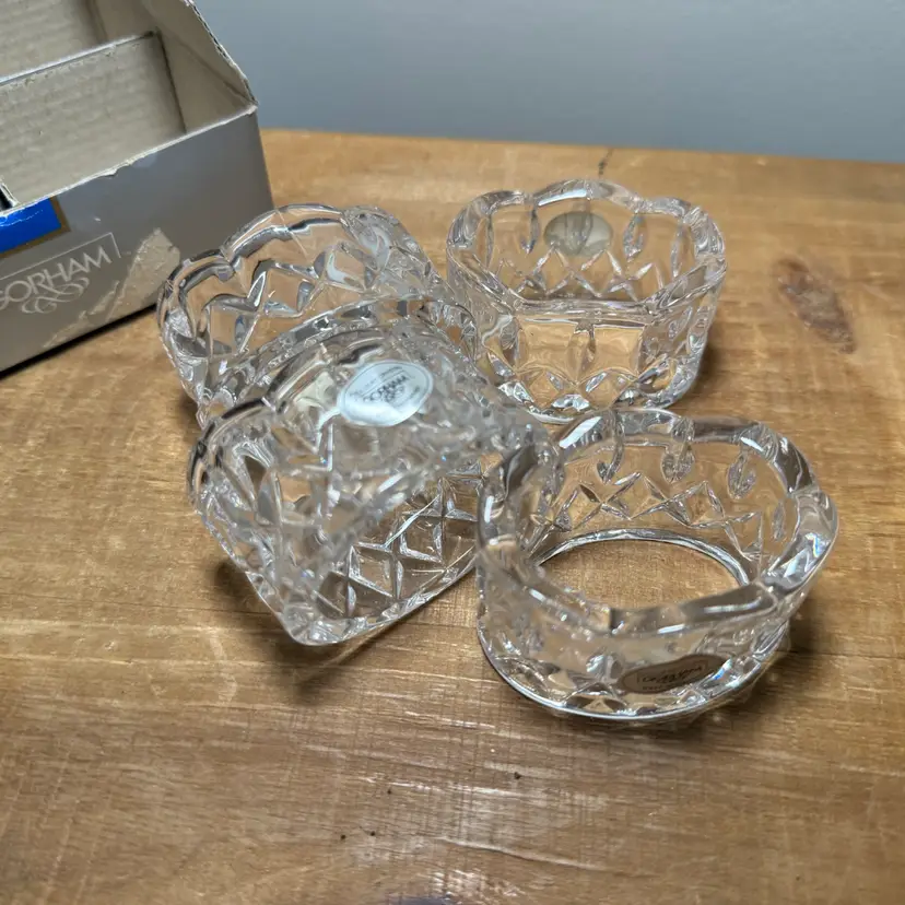 Gorham King Edward Collection Full Lead Crystal Napkin Rings Set of 4