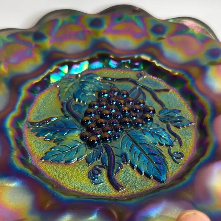 Carnival Glass Plate Heavy Grape Amethyst Purple Iridescent 8”