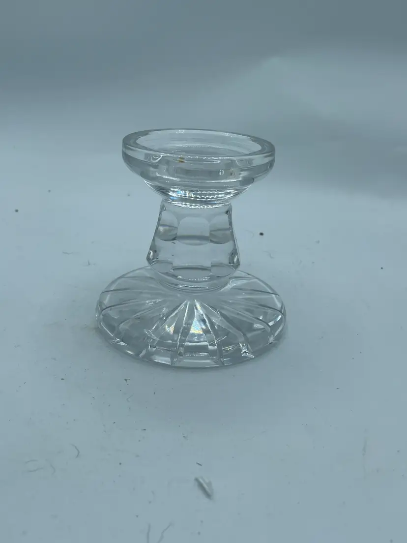 Vintage WATERFORD Signed Lead Crystal Pillar Candleholder Faceted Starburst