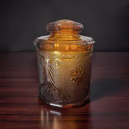 Vintage Indiana Glass Amber Tiara Biscuit Candy Jar