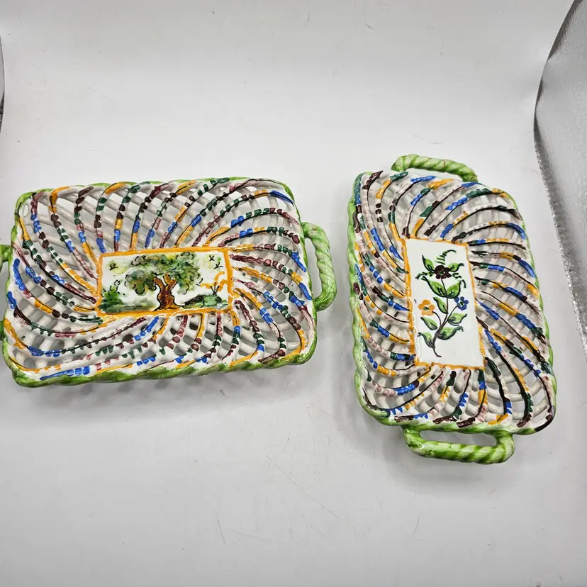 Rope weave design plates Trinket Dishes made in Spain vintage set of two