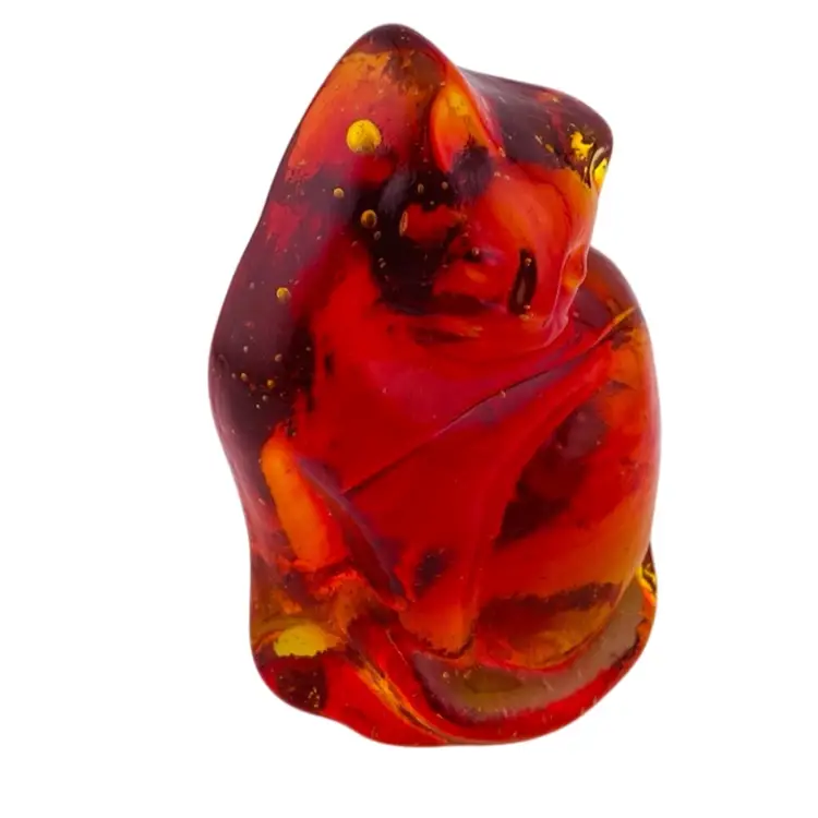 Blenko Glass Cat Kitten Amberina Figurine Hand Blown 2023 Glows