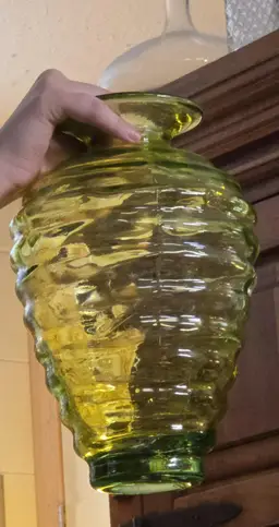 Vintage Green Art Glass Vase | Mold-Blown Hand-Finished | Mid-Century Modern Style