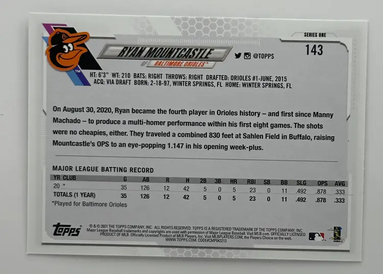 Ryan Mountcastle Topps 70th Anniversary Orioles RC