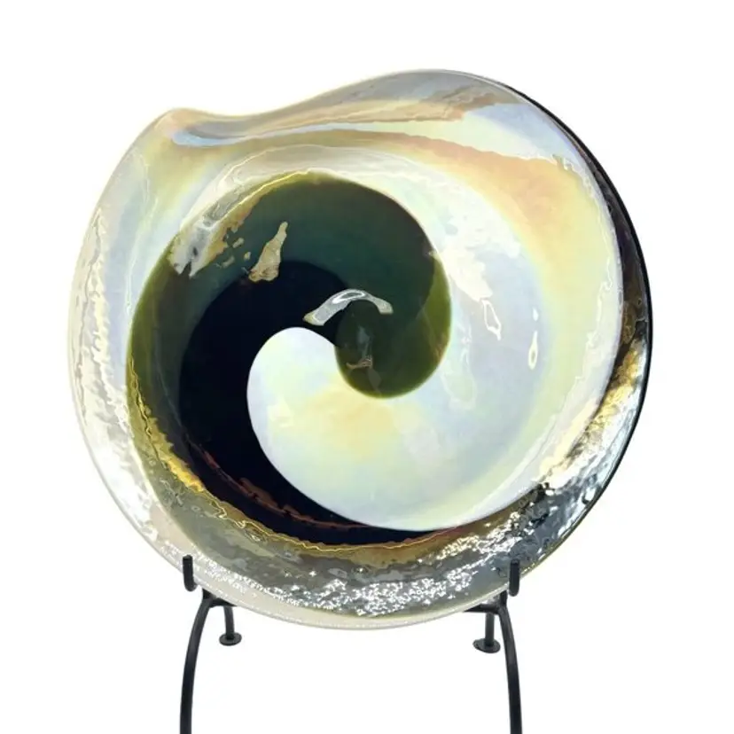 Yalos Murano Leopardo Ivory and Amber Glass Centerpiece 17"x 17"x 2" (no stand)