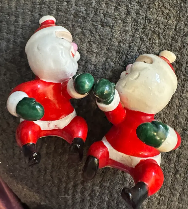 Vintage Holt Howard Santa Claus Candle Hugger Holder Climber Pair Ceramic Kitsch