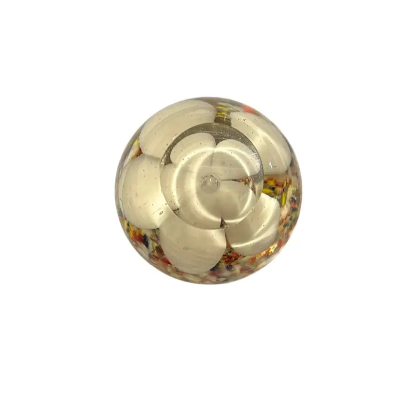 1920-30s Antique Bohemian Czech Art Glass Sulfide FlowerPot On Multicolor Confetti Frit Base - Facet Window Top 3”