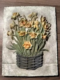 Vintage Daffodil Wall Art – 3D Floral Plaque by Cheri Blum