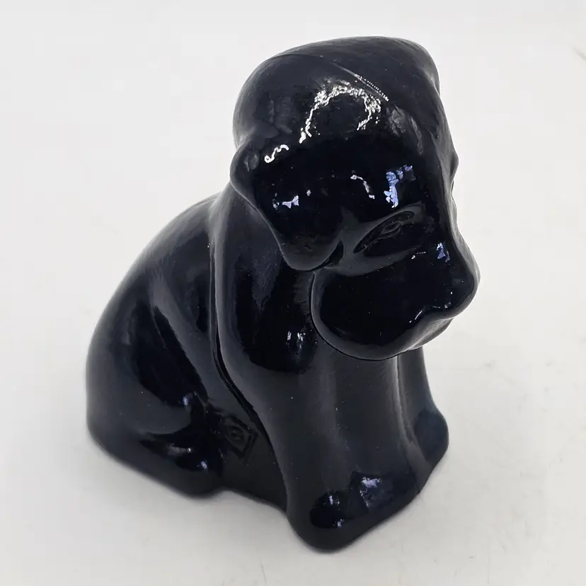 Boyd degenhart Slag Glass Figurine Vintage deep purple black pooch dog 3" Signed