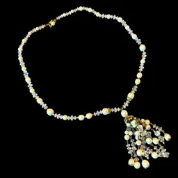 Vintage Faux Pearl & Clear Crystal Tassel Necklace