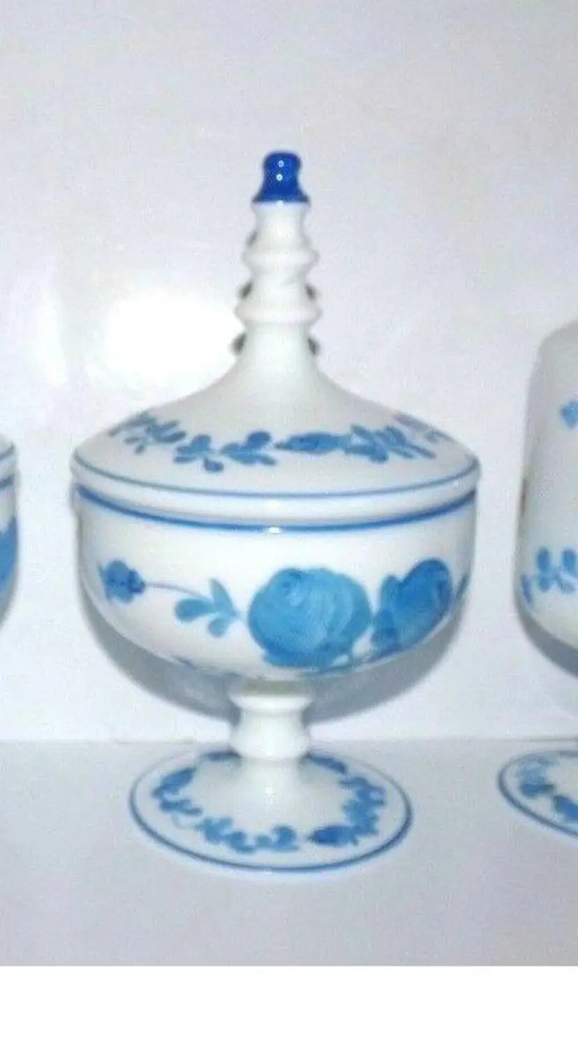 Vintage Murano Veritable Hand-Painted Opaline Glass Dresser Jars. RARE. Made in Italy.