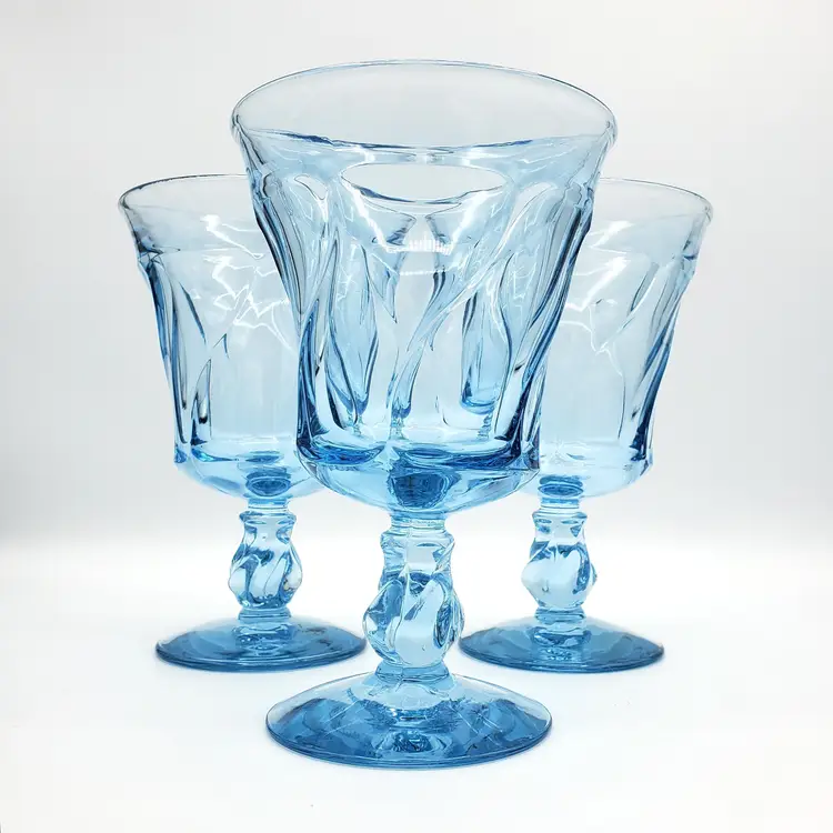 Vintage Mid Century Jamestown Blue Water Goblets by Fostoria, Set Of 3, 8 Oz
