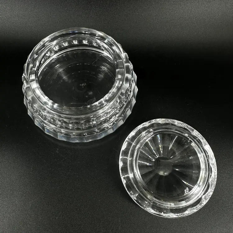 Crystal Clear Beveled Lidded Powder  Vanity Jar Signed