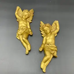 Miller Studio Hollywood Regency Style Chalkware Cherubs Angels Wall Hangings