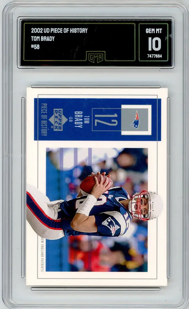 2002 Upper Deck Piece of History TOM BRADY #58 PATRIOTS GOAT GMA 10 GEM MT