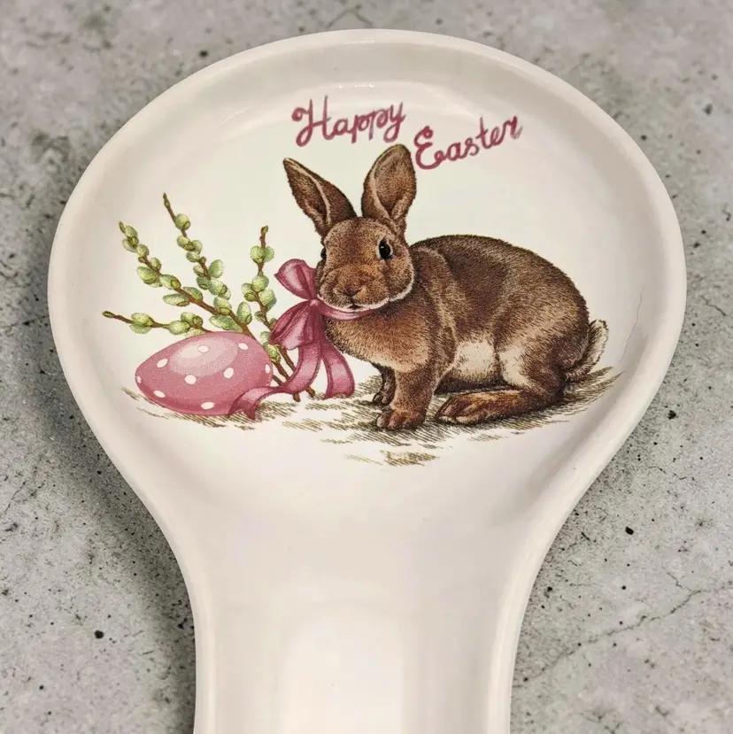 Bunny Rabbit Happy Easter Pink Egg Ceramic Spoon Rest Ceramica Cuore Italy Cute