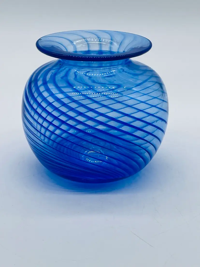 Stamped Art Glass Cobalt and Clear Swirl Vase