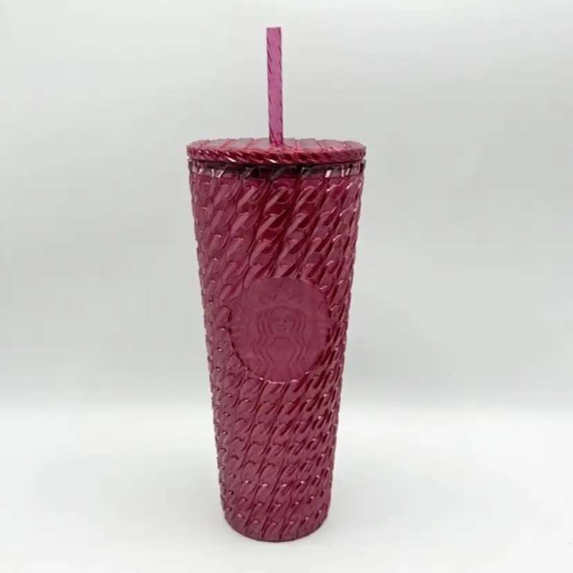 Starbucks Tumbler 2024 Cranberry Chain Link Plastic Cup w/ Straw Burgundy 24oz