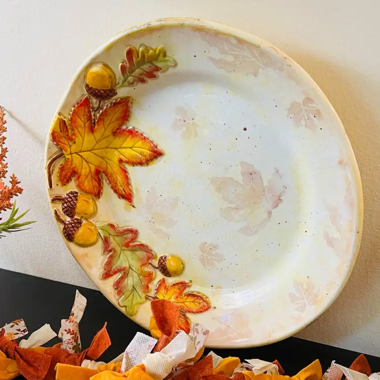 Simply Nature By Gibson Designs Fall Leaves & Acorn Embossed Plate