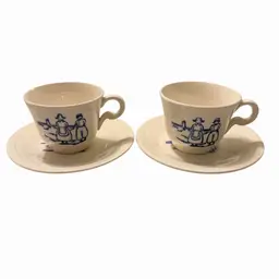 Vintage TEACUP & SAUCER Dutch Mini Edwin M Knowles China Co Semi Vitreous Made in USA Pair 2