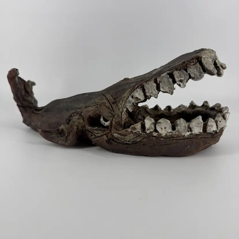 Studio Pottery Menacing Whale Sculpture Figurine 14” Unsigned