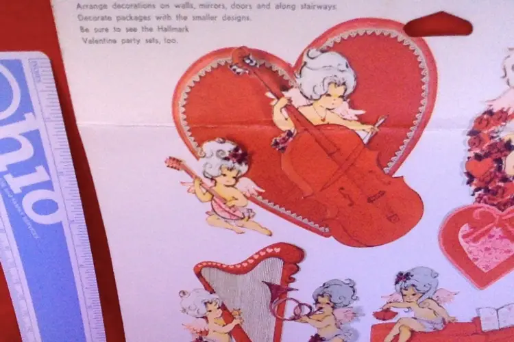 RARE Vintage Hallmark Valentine's Ephemera, Paper Die Cut Music Theme Cherubs and Hearts.