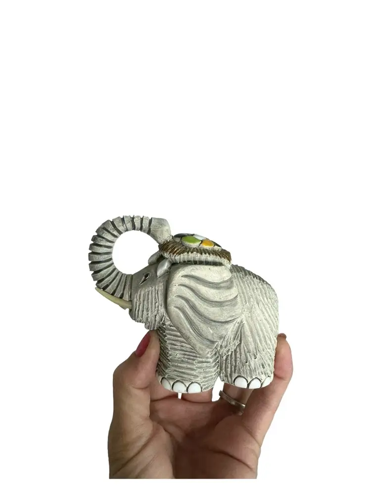 Vintage Artesania Rinconada Elephant Figurine Handcrafted Signed Made in Uruguay/good luck