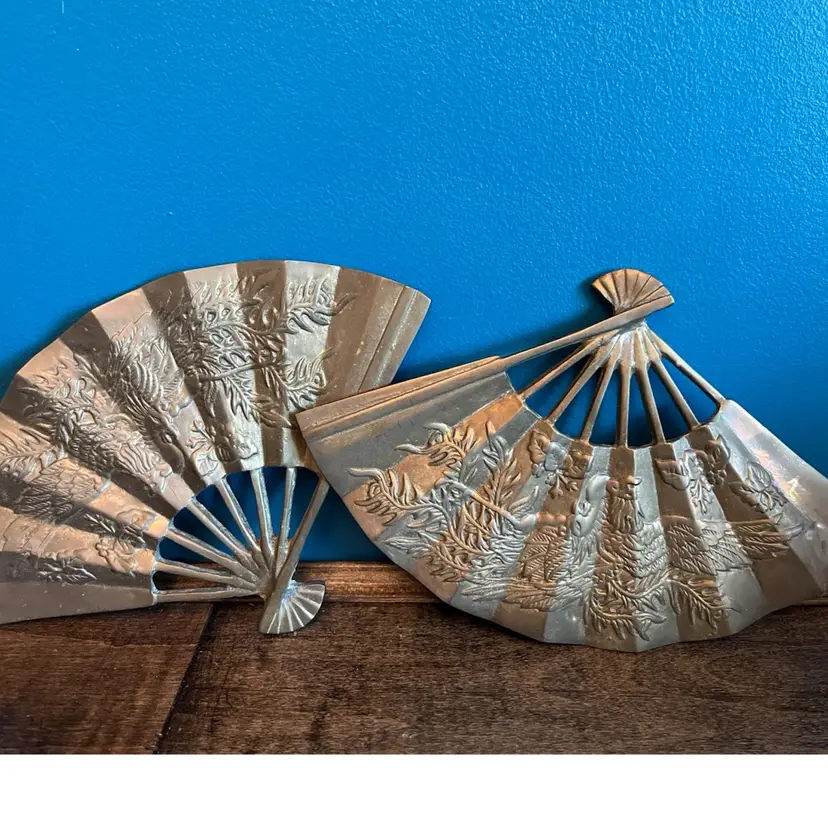 Heavy Vintage Brass Fan Wall Hanging ~ Phoenix  Raised Relief ~ 8.5” ~ Patinas