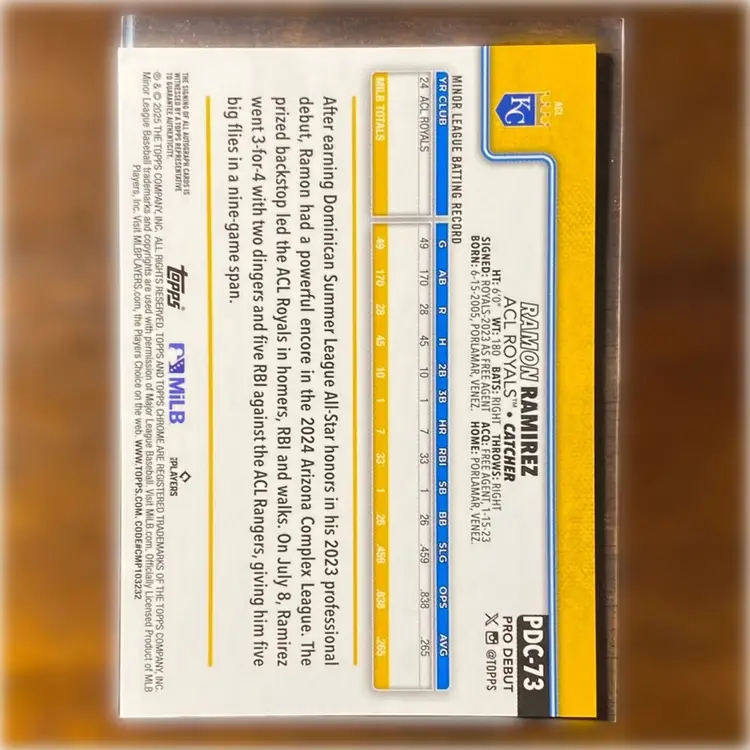 2025 Topps Pro Debut Ramon Ramirez Refractor Auto /199 Kansas City Royals