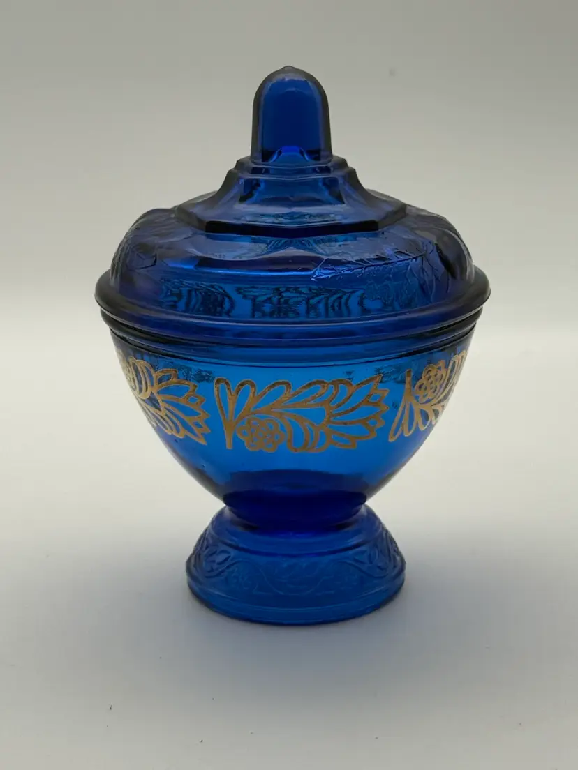 Cobalt Blue with Good Accent Leaf Decor Lidded Candy Dish