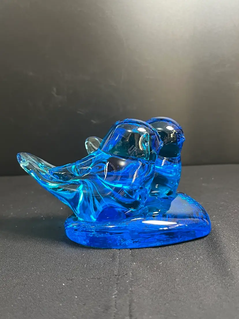 1991-Signed Leo Ward-Bluebirds of Happiness-Pair of Blue Birds on Heart Base
