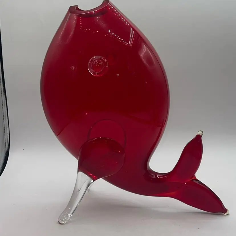 Empoli Glass Fish Red 13.5 Tall Rare Color 1970s Stunning