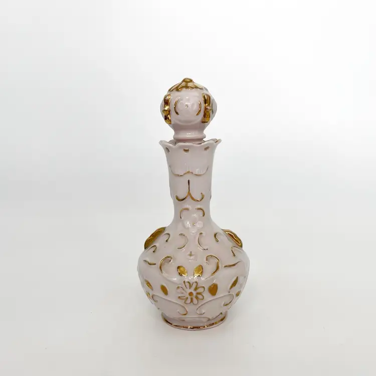 Vintage An Irice Pink Gold Perfume Bottle Hand Painted Porcelain Made In Japan