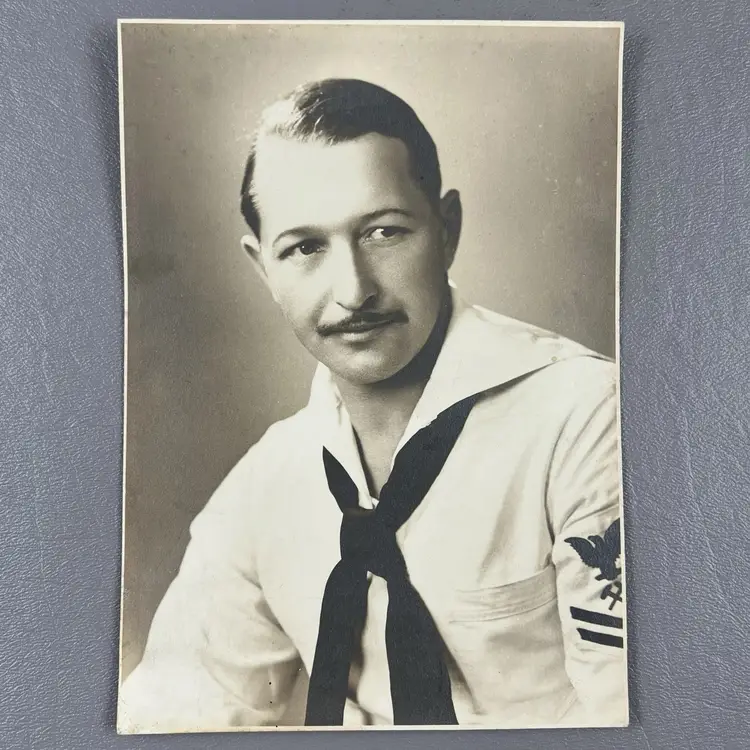 Military Photo US Navy Portrait Sailor Uniform Mustache 5x7" Black And White