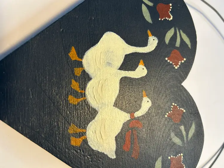 Hand Painted Goose Pocket Wall Hanging Heart Shaped @7 1/2x10x 1 1/4