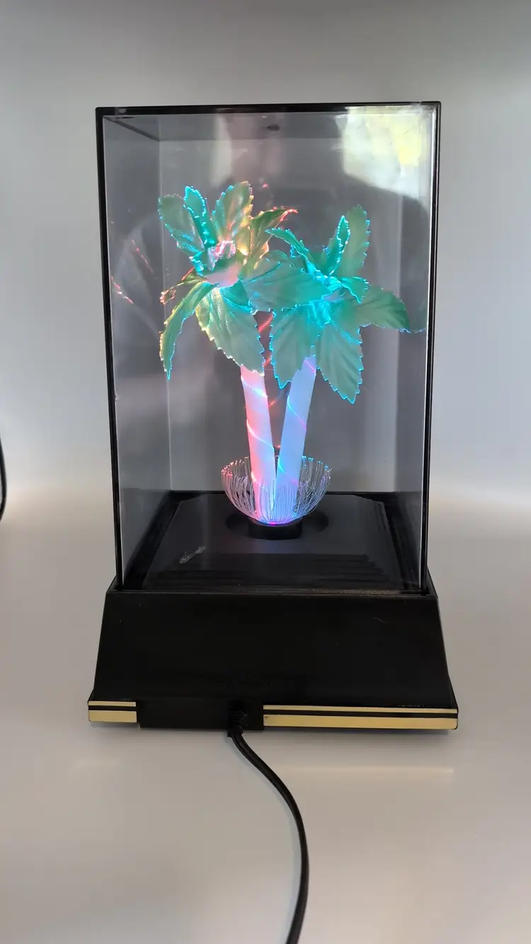 Vtg Fiber Optic Palm Trees Box Lamp Color Changing 1988 12 Inch Beautiful Works