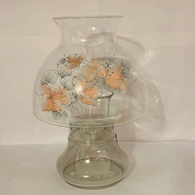 #564 Orange Flowers/Gray Leaves Hurricane Lamp Candle Holder