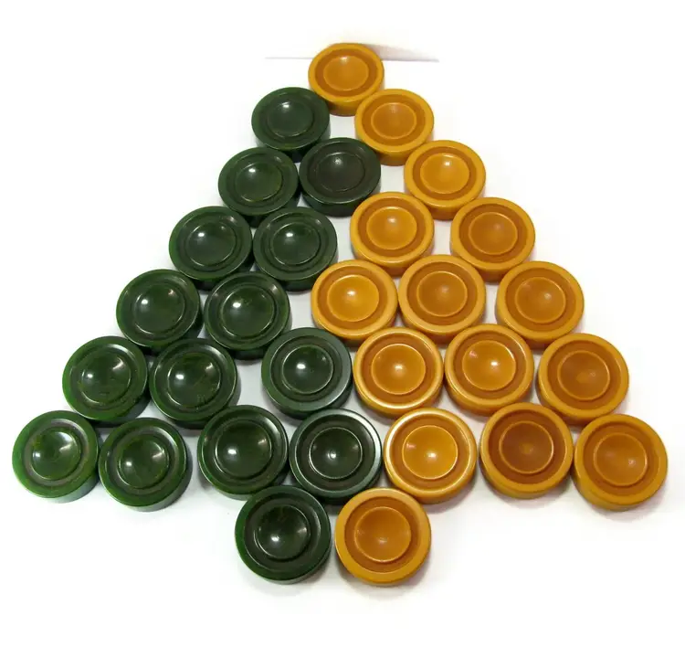 1.48" Bakelite Large Green Yellow Backgammon Checkers 37.75mm 425 Grams