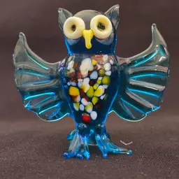 Art GOwl Figurine Lampwork Miniature Bird Blue Handmade 2" Tall Unbranded