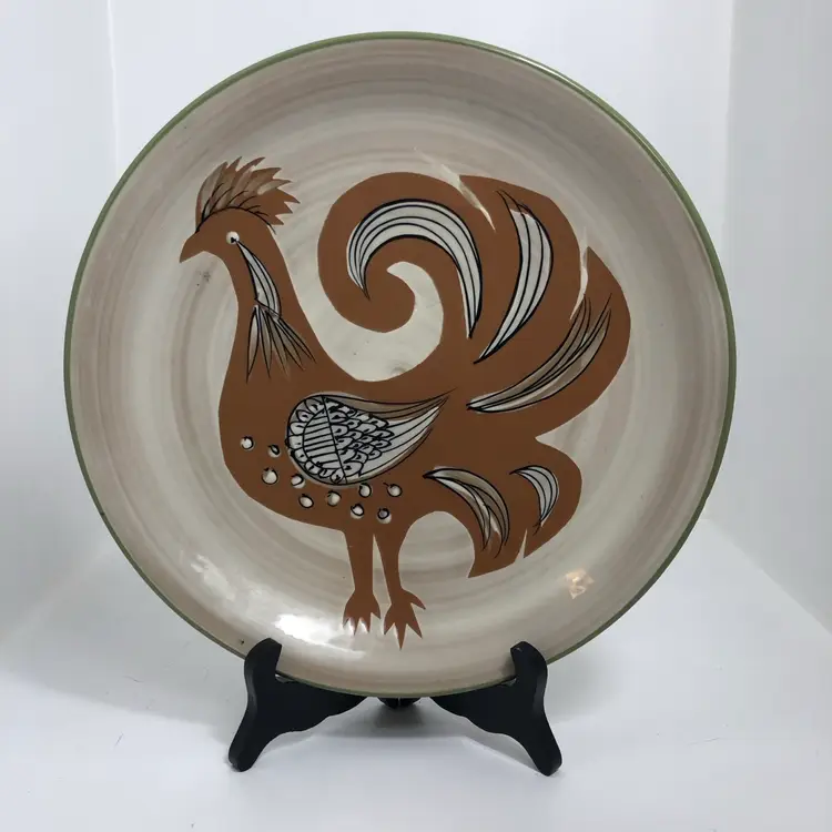 Heartrock Stone Ware Chanticleer Brown Rooster Bird serveware plate