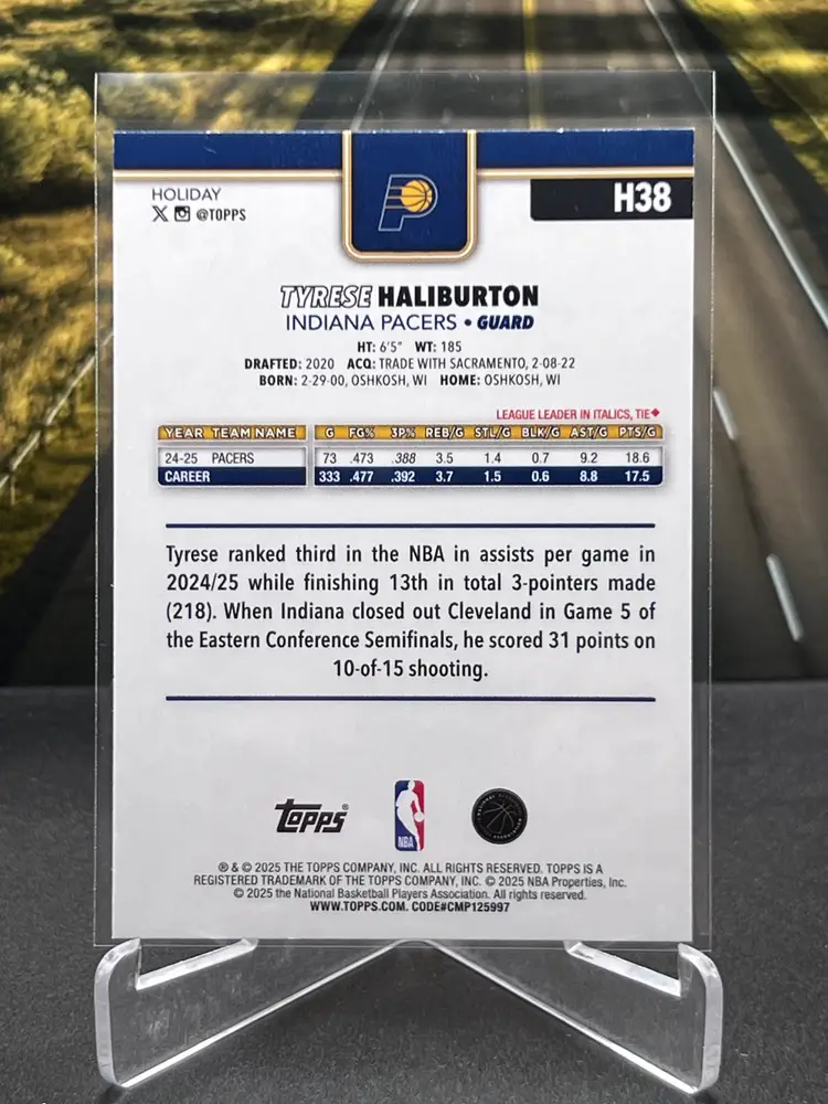 Tyrese Haliburton 2025 Topps Holiday Light Blue Glitter