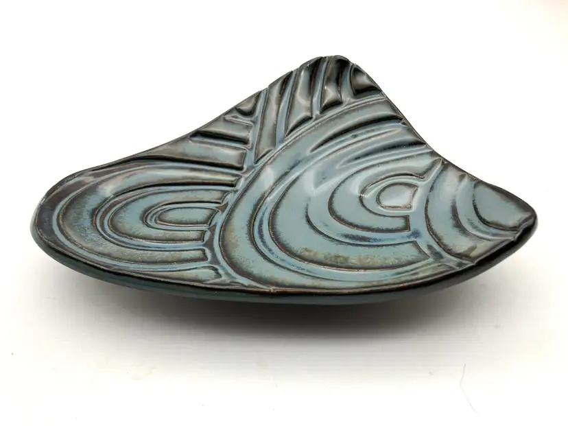 BIN - Triangular Studio Pottery Trinket Dish, Signed.