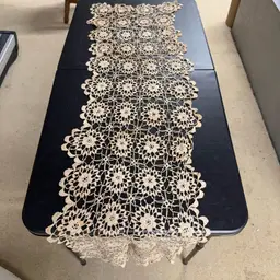 Beige Crochet Lacey Table Runner